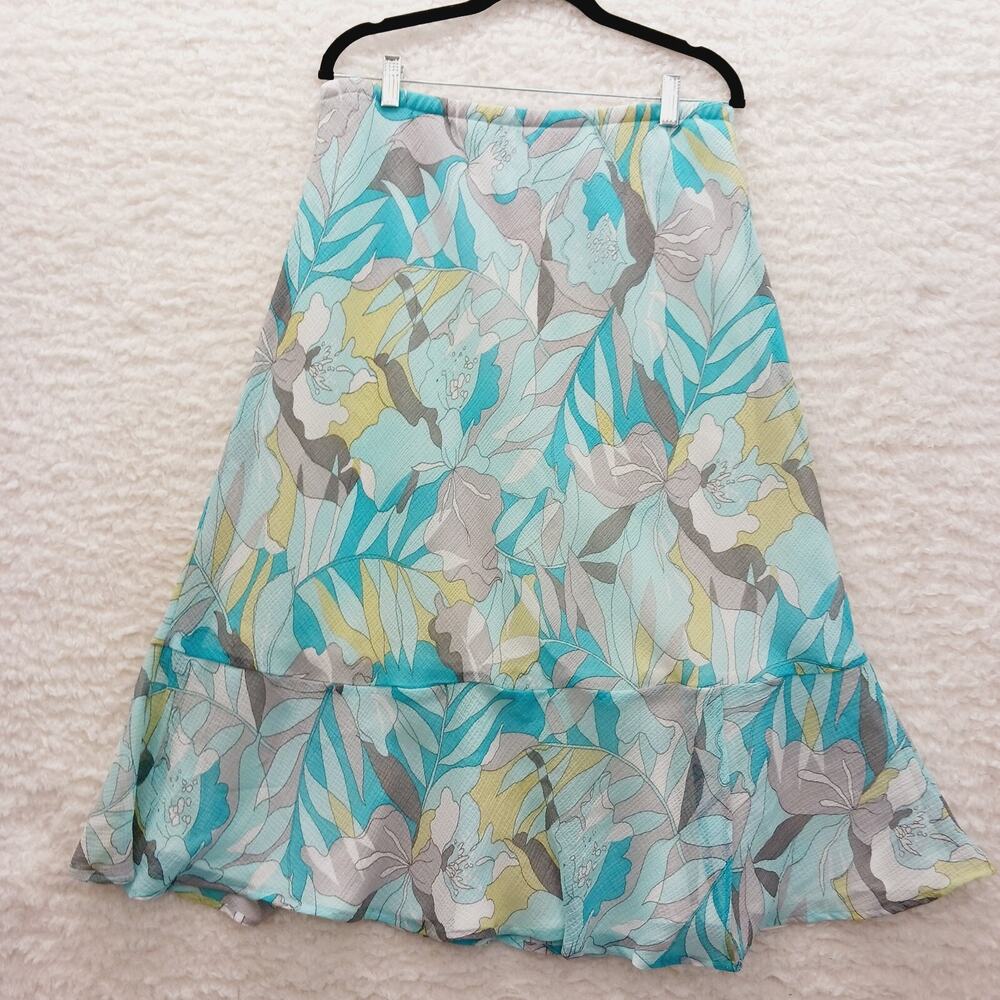 Skirt Midi Chiffon Blue Yellow Bloomcore Resort Lined Romantic Coastal Size 12